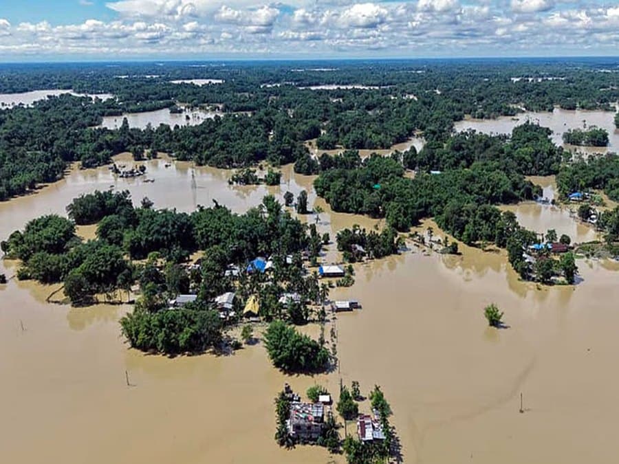 Flooding across an Assam village